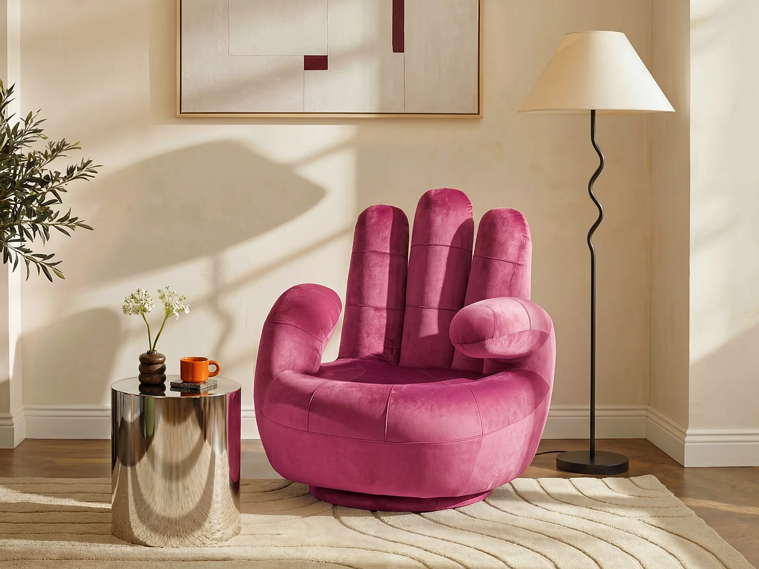 Draaibare fauteuil hand CATCHY van fluweel - Fuchsia