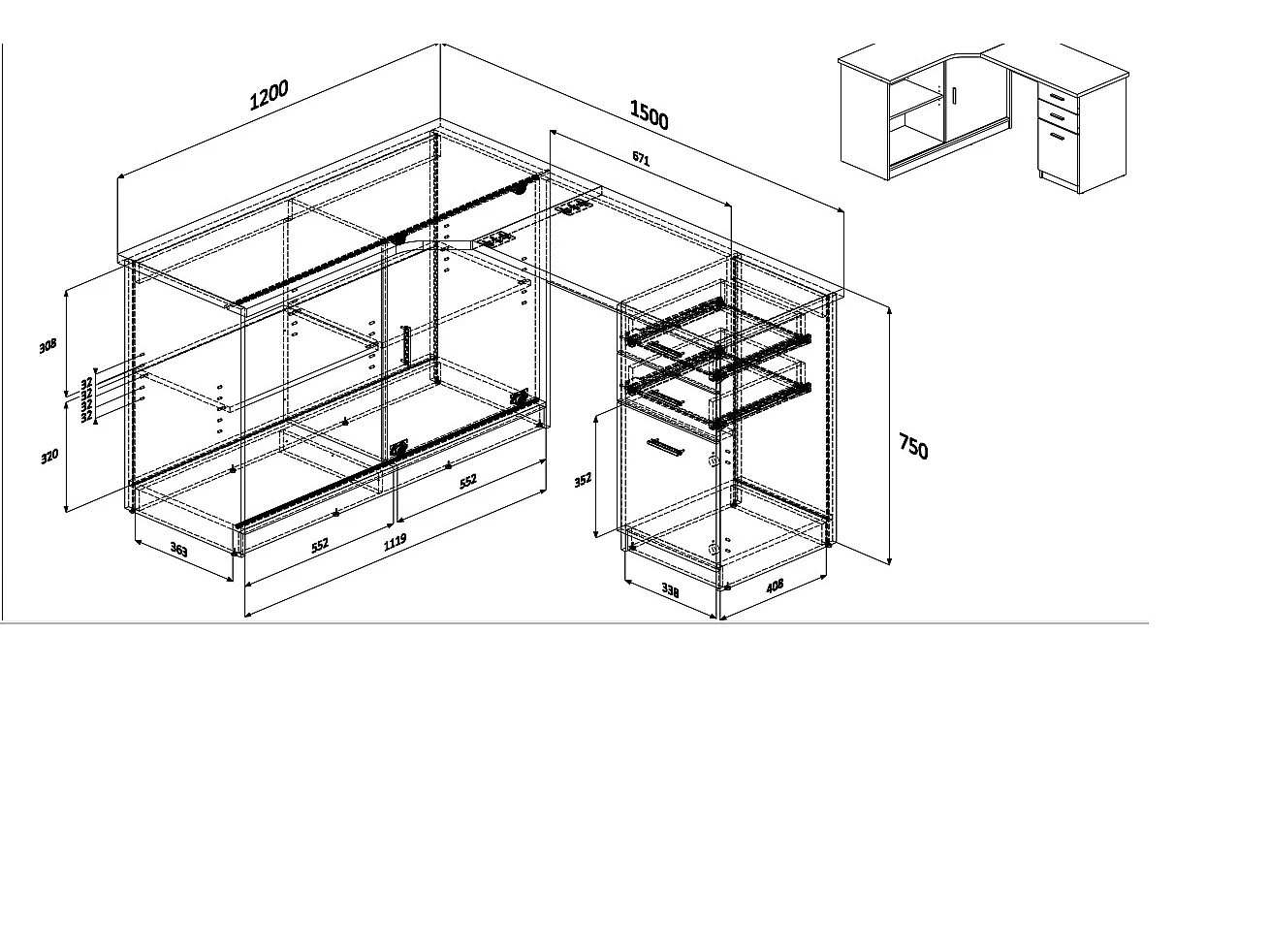Bureau d'angle NORWY - 2 portes & 2 tiroirs - Blanc et chêne