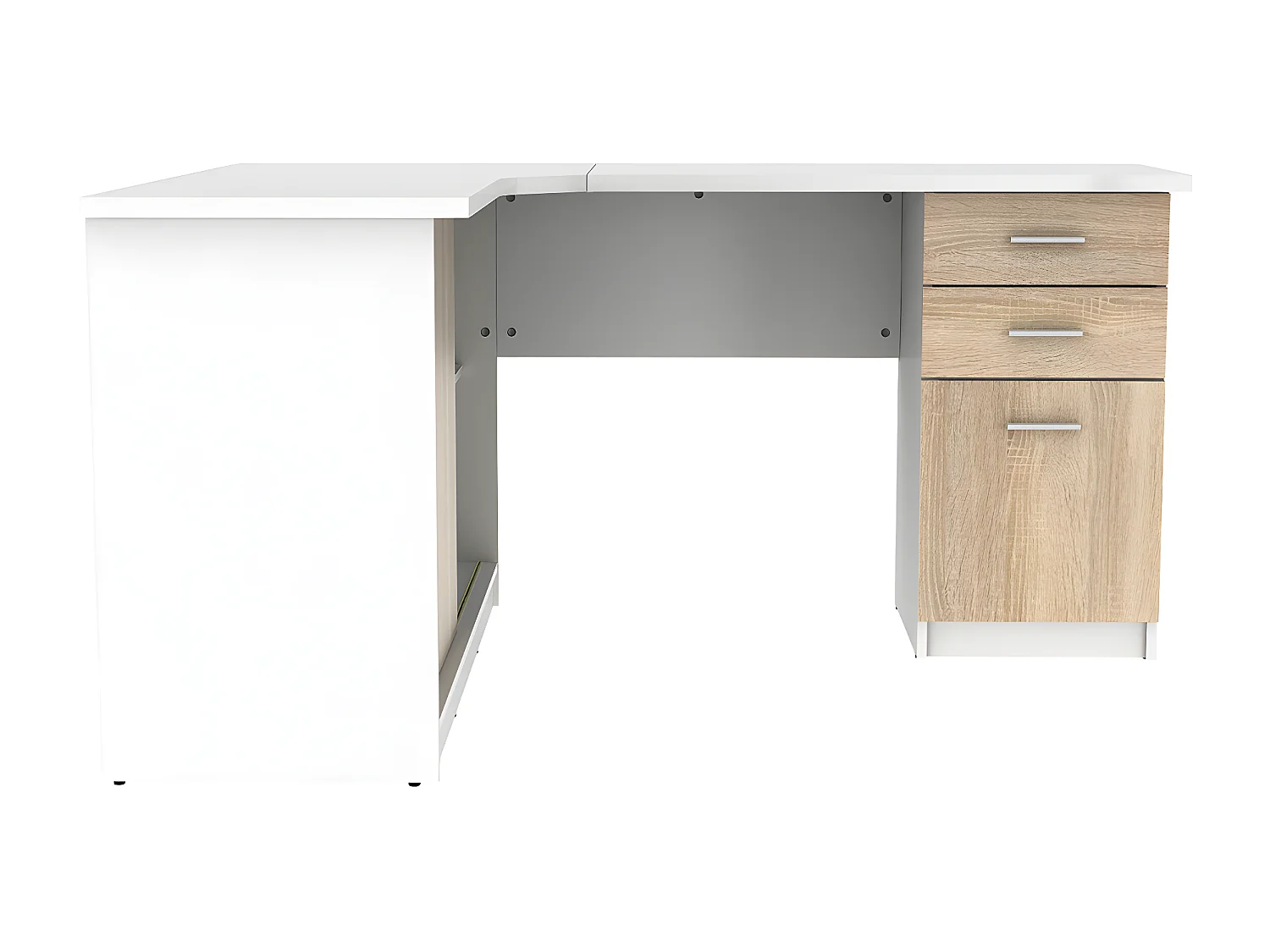 Bureau d'angle NORWY - 2 portes & 2 tiroirs - Blanc et chêne