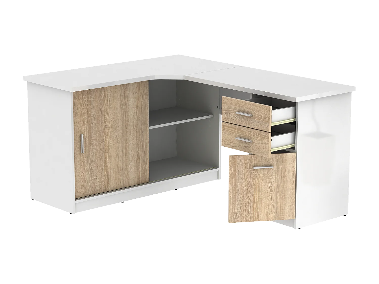 Secretária com 2 portas e 2 gavetas cor branco e carvalho - NORWY