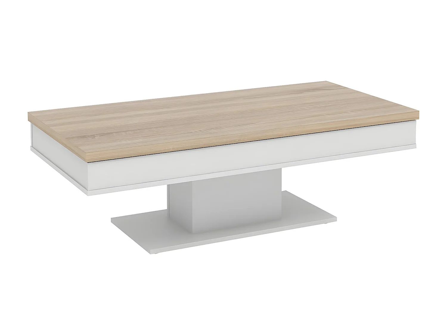 Table basse ASTULIA - avec rangements - Blanc - Plateau effet chêne