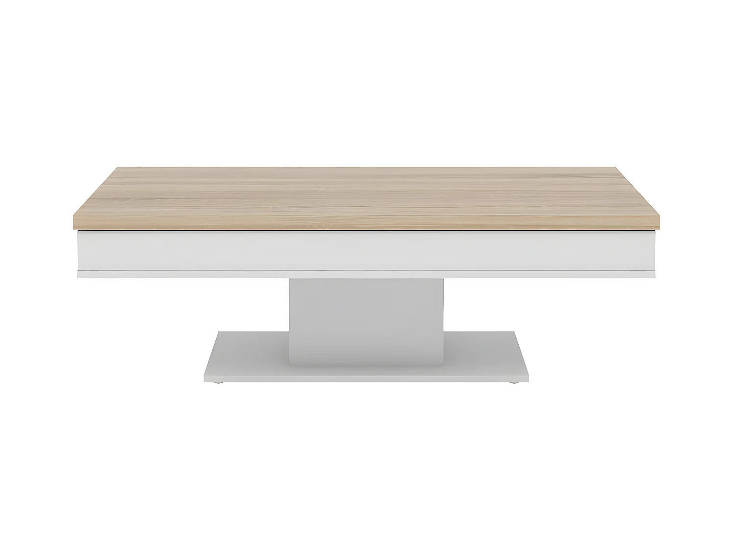 Mesa de centro ASTULIA - con compartimentos - Blanco - Tablero efecto roble