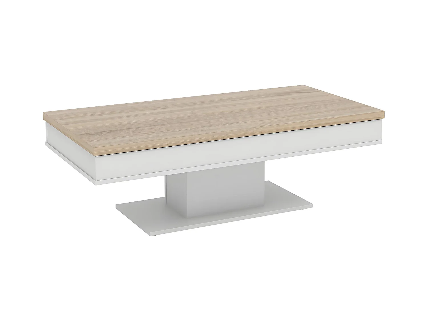 Mesa de centro ASTULIA - con compartimentos - Blanco - Tablero efecto roble