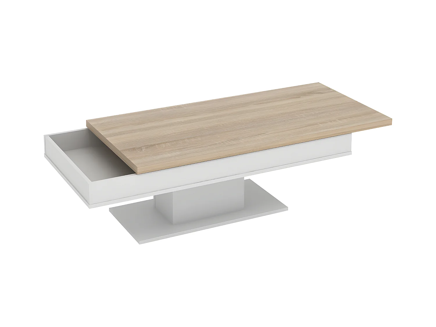 Mesa de centro ASTULIA - con compartimentos - Blanco - Tablero efecto roble