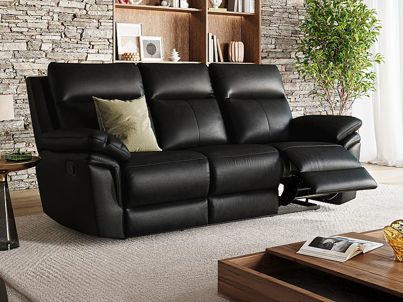 Canapé 3 places relax en cuir de buffle PAKITA - Noir