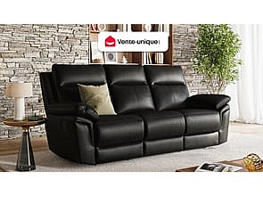 3-seters elektrisk reclinersofa i svart bøffelskinn PAKITA