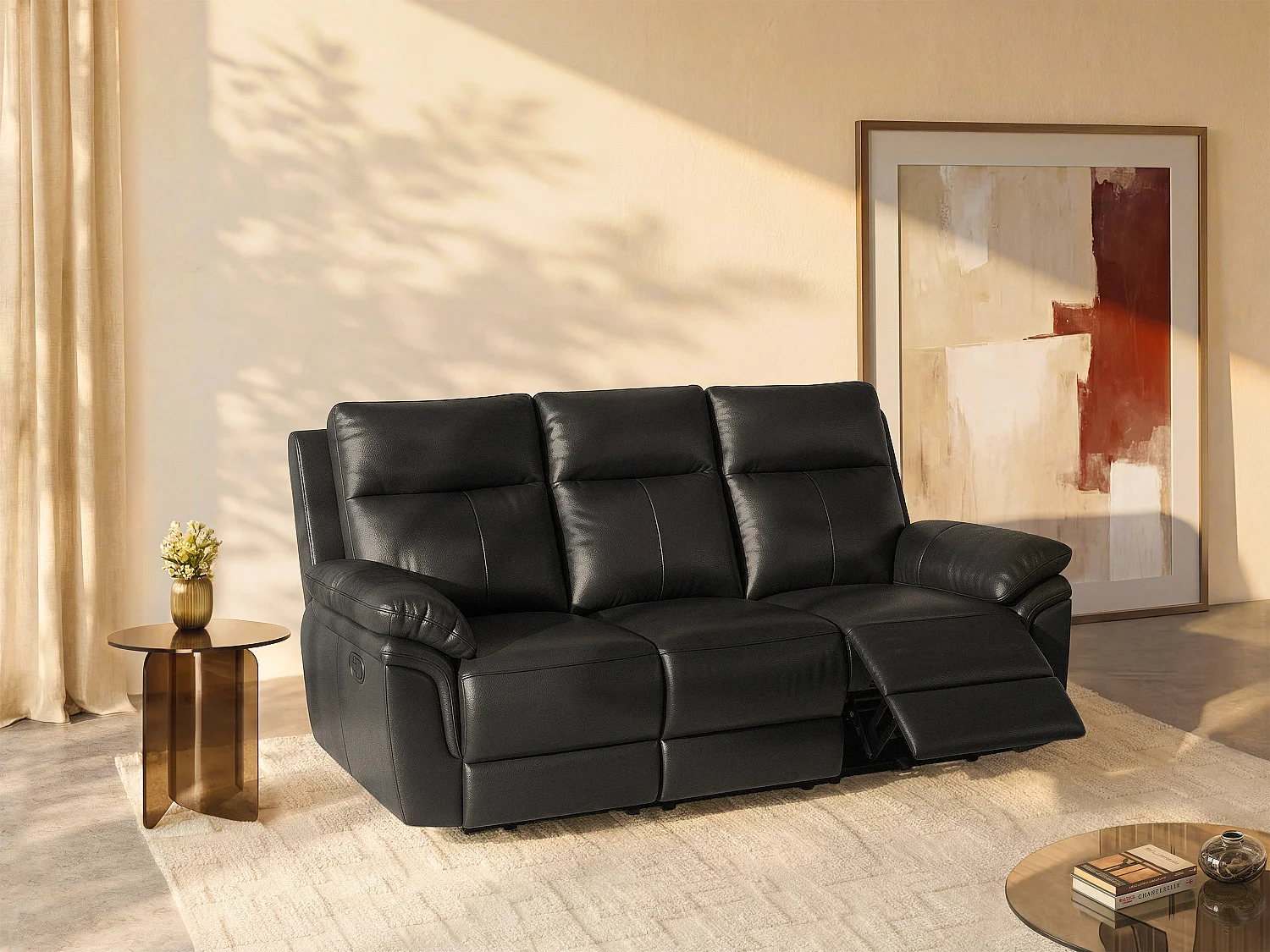 Relaxsofa 3-Sitzer - Büffelleder - Schwarz - PAKITA