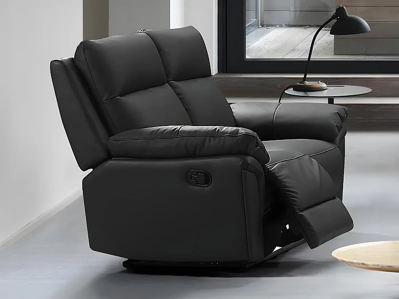 Tweezits relaxbank van buffelleer PAKITA - Zwart