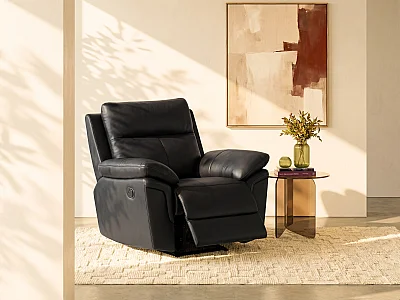Relaxfauteuil van buffelleer PAKITA - Zwart