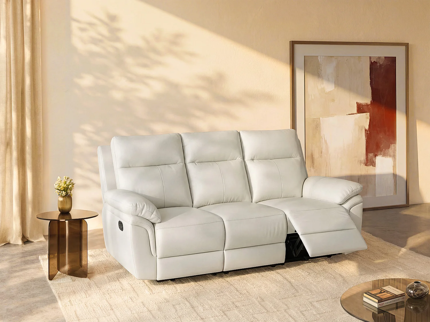 Relaxsofa 3-Sitzer - Büffelleder - Elfenbein - PAKITA