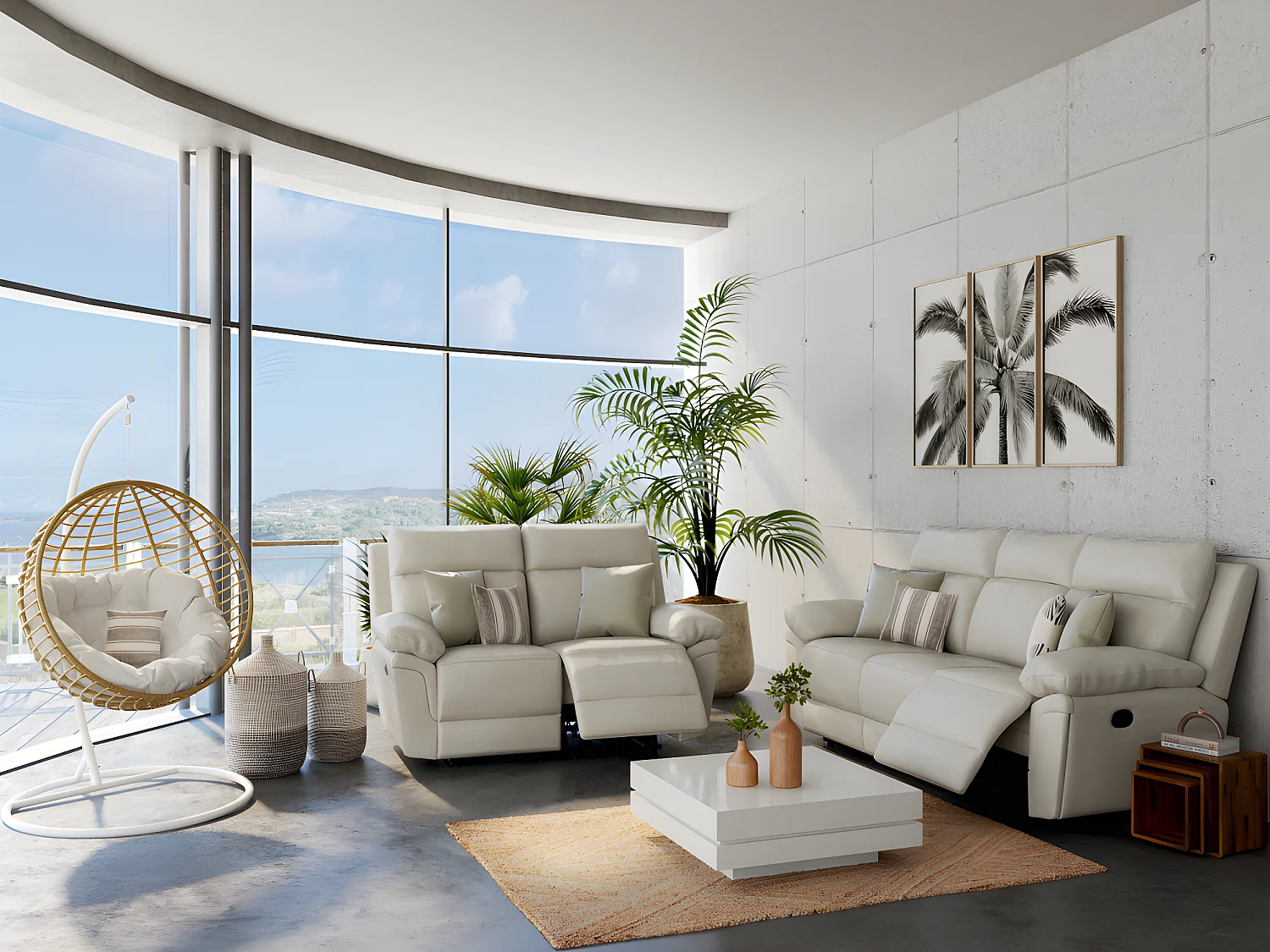 Canapé 2 places relax en cuir de buffle PAKITA - Ivoire