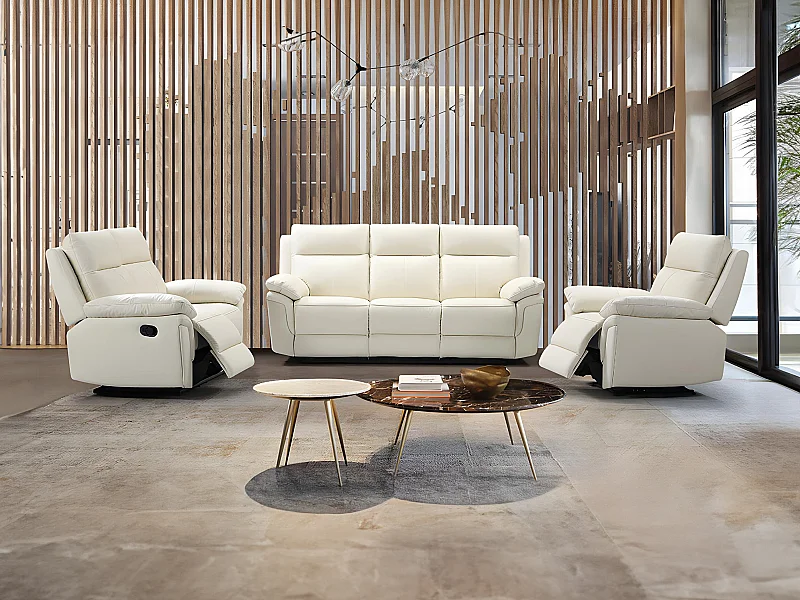 Sillón relax de piel de búfalo PAKITA - Marfil