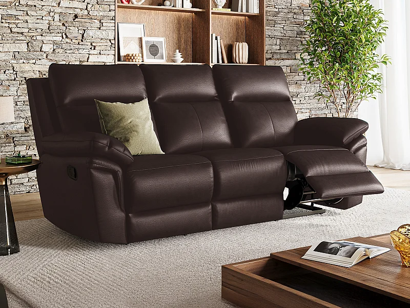 Canapé 3 places relax en cuir de buffle PAKITA - Marron