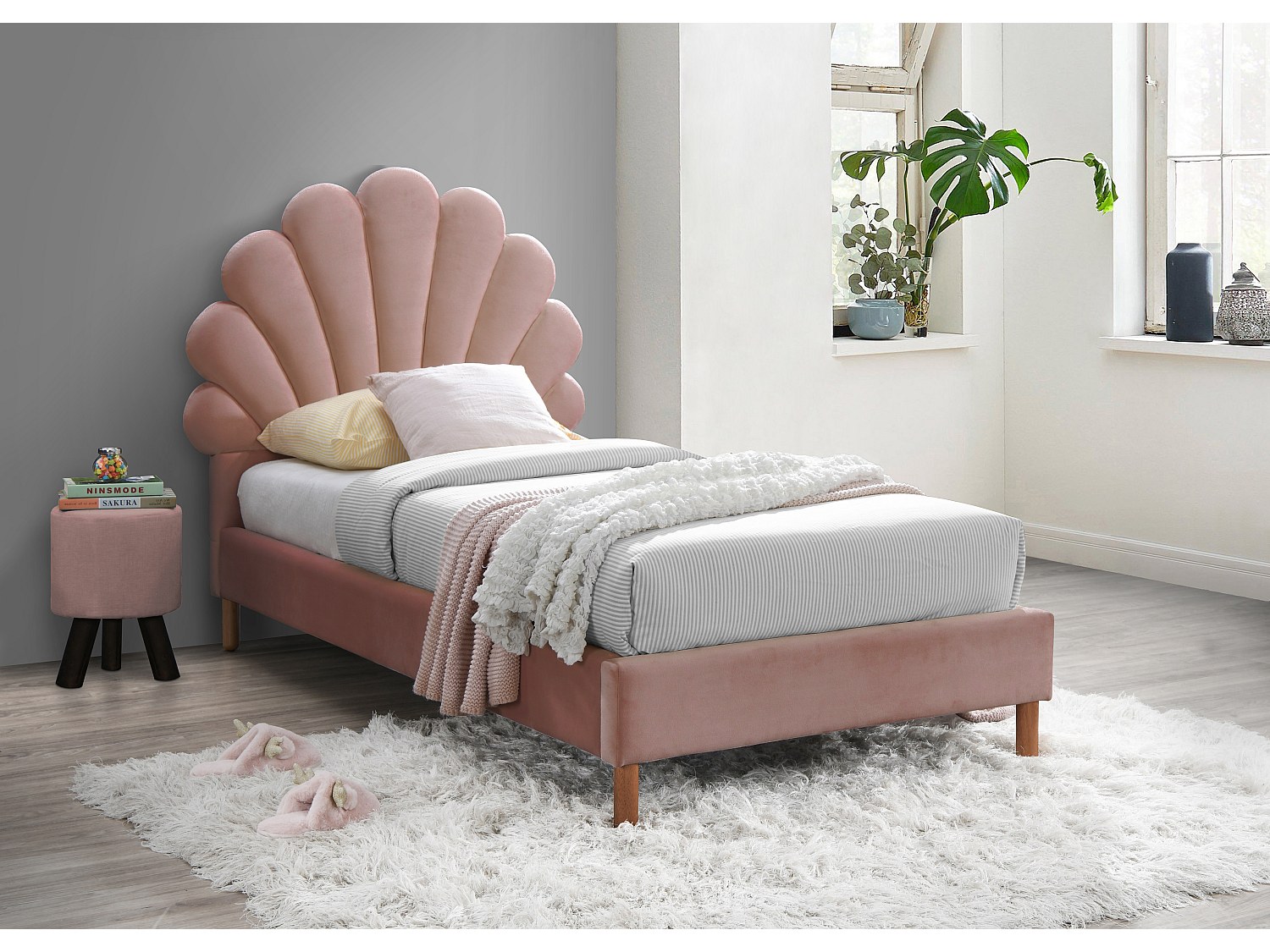 Vente-unique Bett Muschelbett - 90 X 190 Cm - Samt - Rosa - Moana