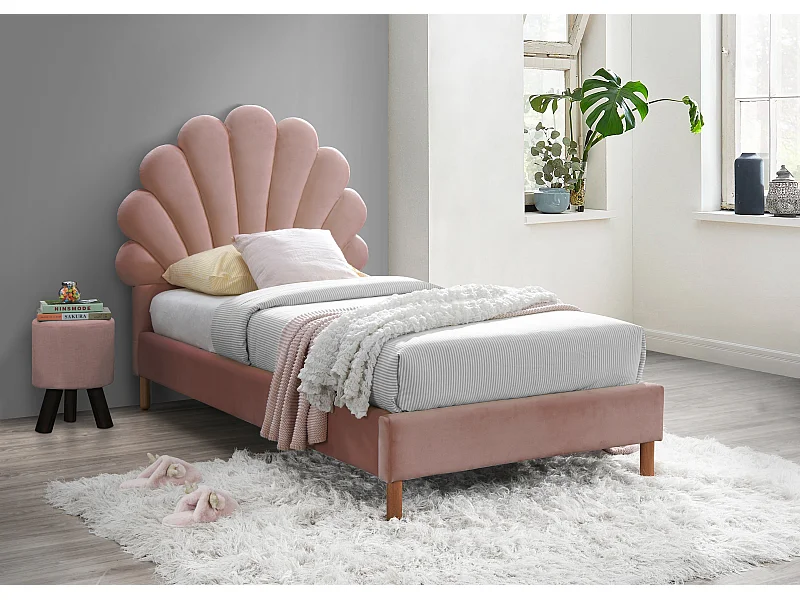 Bett Muschelbett - 90 x 190 cm - Samt - Rosa - MOANA