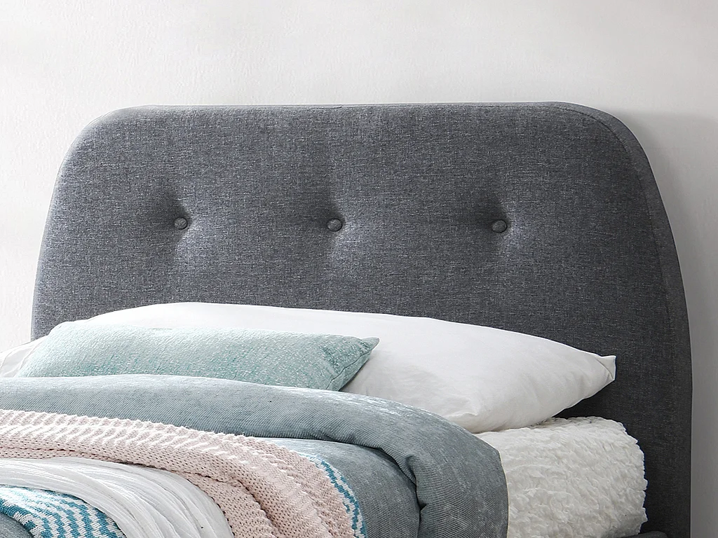 Cama com cabeceira acolchoada 90x190 cm em tecido Cinza - ROMEO