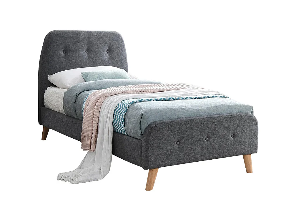 Cama ROMEO cabecero capitoné - 90x190 cm - Tela gris