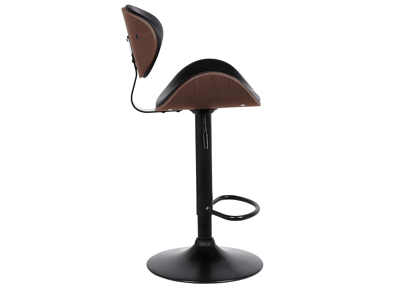 Lot de 2 tabourets de bar en simili, placage noyer et métal - Hauteur réglable - Naturel foncé et noir - MONTENEGRO