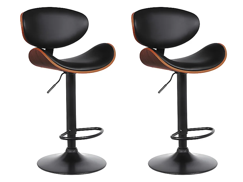 Set van 2 barkrukken MONTENEGRO - Verstelbare hoogte - Kunstleer - Donker naturel en zwart - Zwarte poten