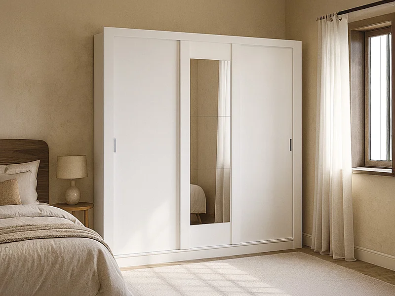 Armário com espelho ROXANE - 3 portas de correr - C. 220 cm - Branco