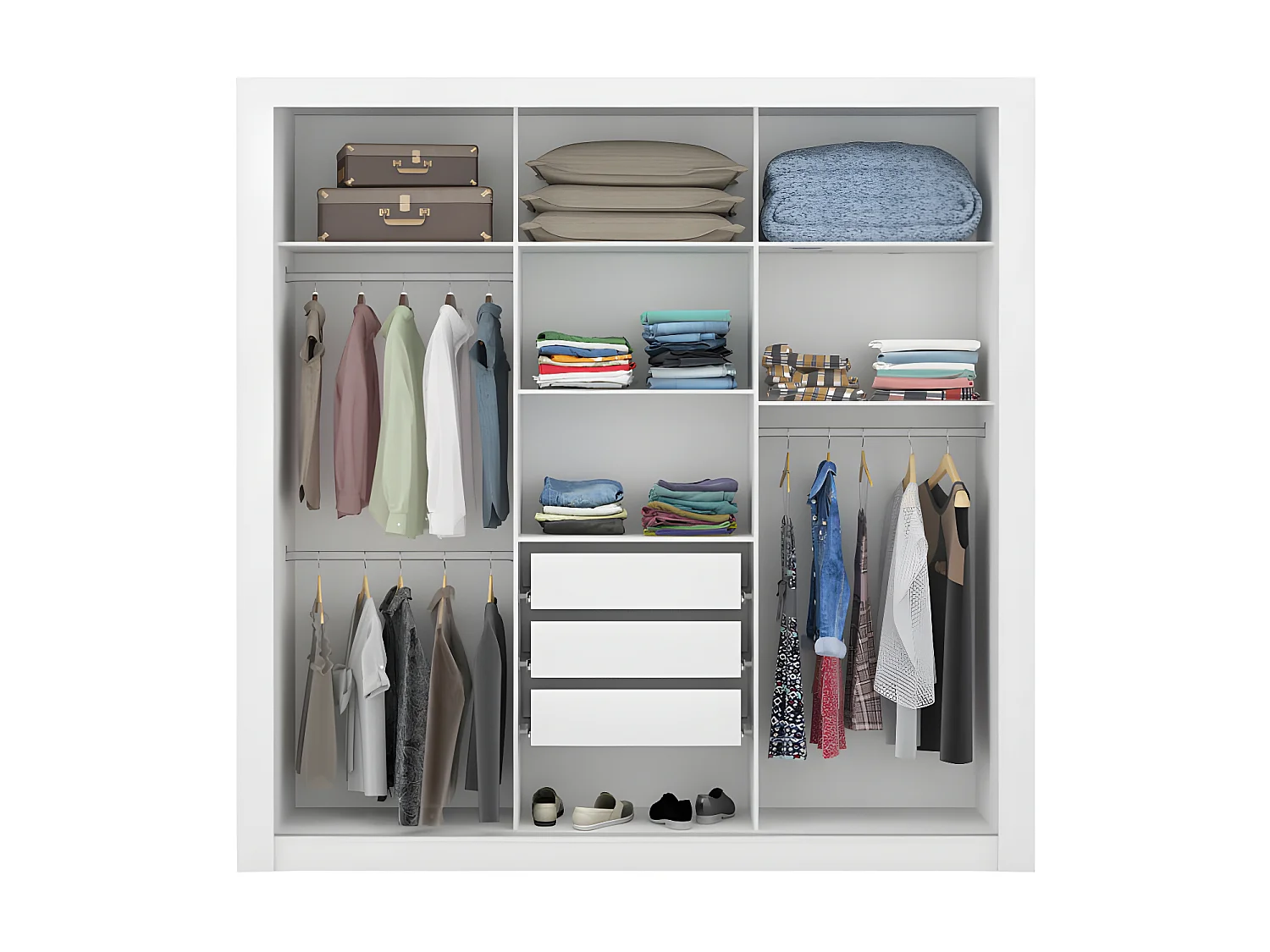 Armoire avec miroir ROXANE - 3 portes coulissantes - L. 220 cm - Blanc