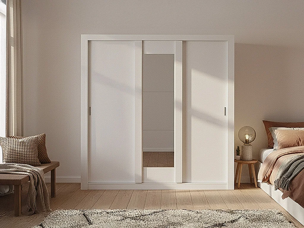 Armadio con specchio  3 ante scorrevoli  L220 cm Bianco - ROXANE