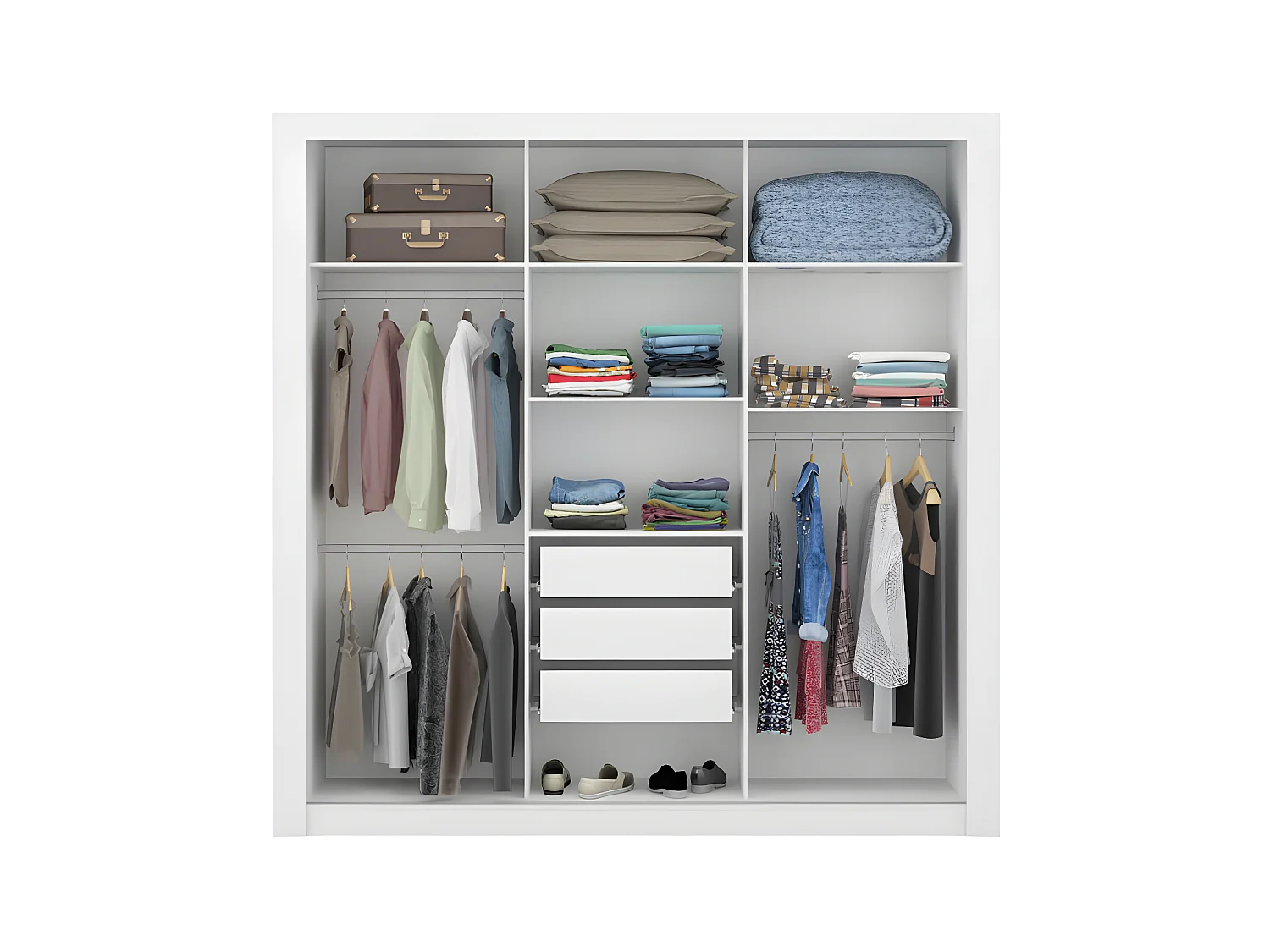 Armario con espejo ROXANE - 3 puertas correderas – Ancho 220 cm - Blanco