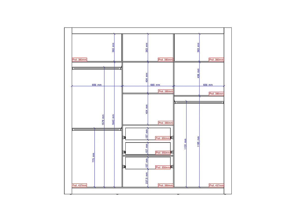 Armario con espejo ROXANE - 3 puertas correderas – Ancho 220 cm - Blanco