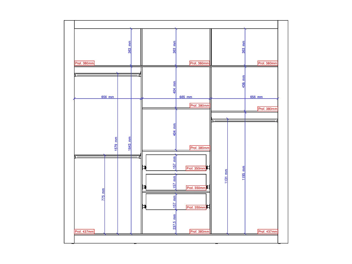 Armário com espelho ROXANE - 3 portas de correr - C. 220 cm - Branco