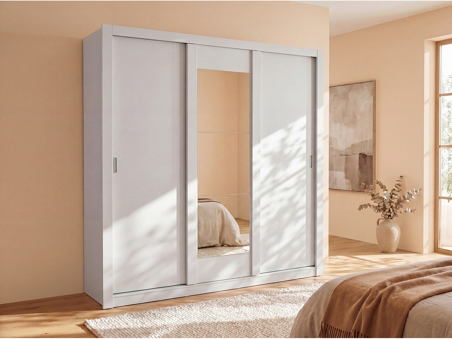 Kleiderschrank mit Spiegel - B. 220 cm - Weiß - ROXANE