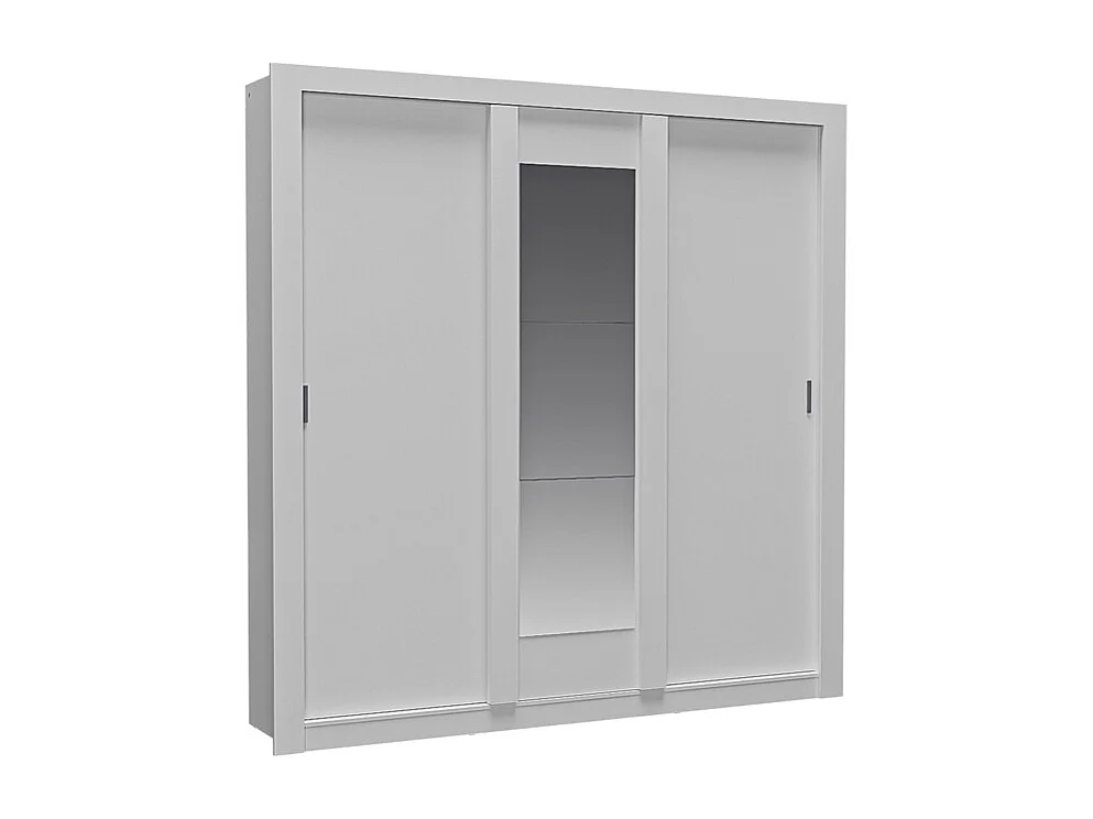 Armoire Coulissante 3 Portes Avec Miroirs OGGI Aris – 204x205 Cm – 6 Étagères – Blanc Stratifié – Pour Chambre, Salon, Dressing