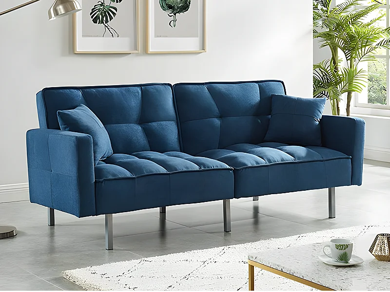 Driezits klik-klak slaapbank van stof MINEY - Blauw