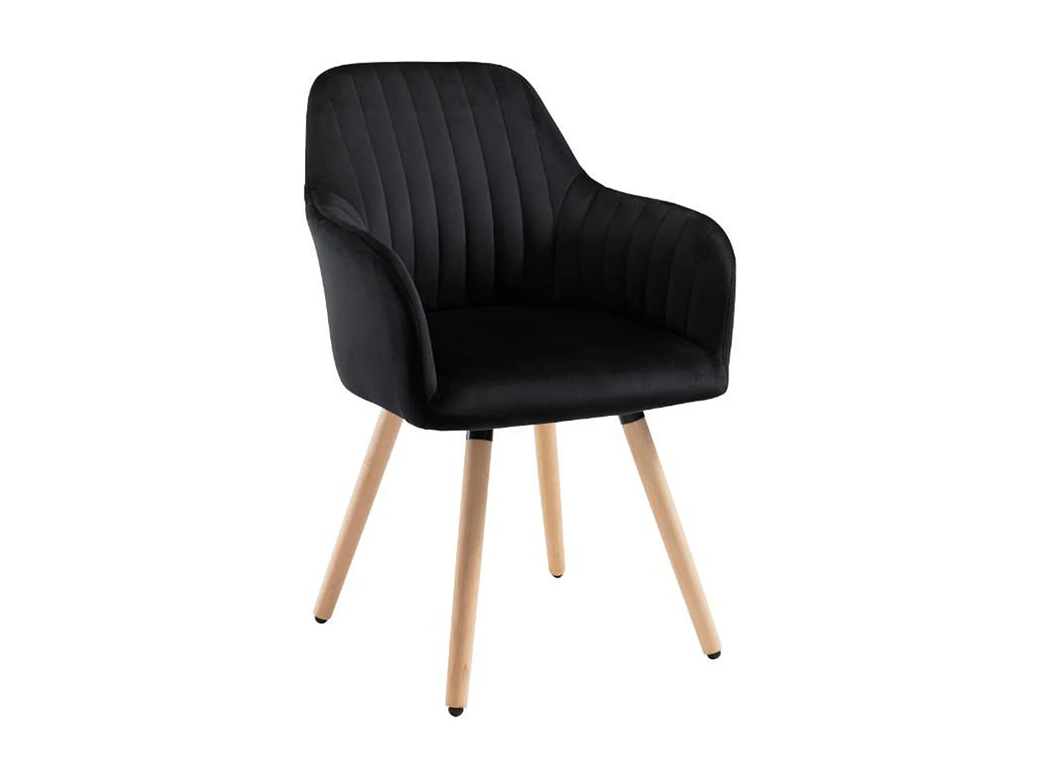 Chaise avec accoudoirs en velours et pieds bois de hêtre - Noir - ELEANA