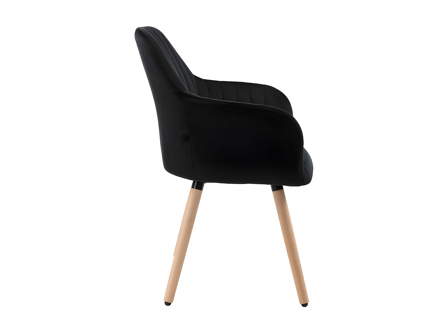 Chaise avec accoudoirs en velours et pieds bois de hêtre - Noir - ELEANA