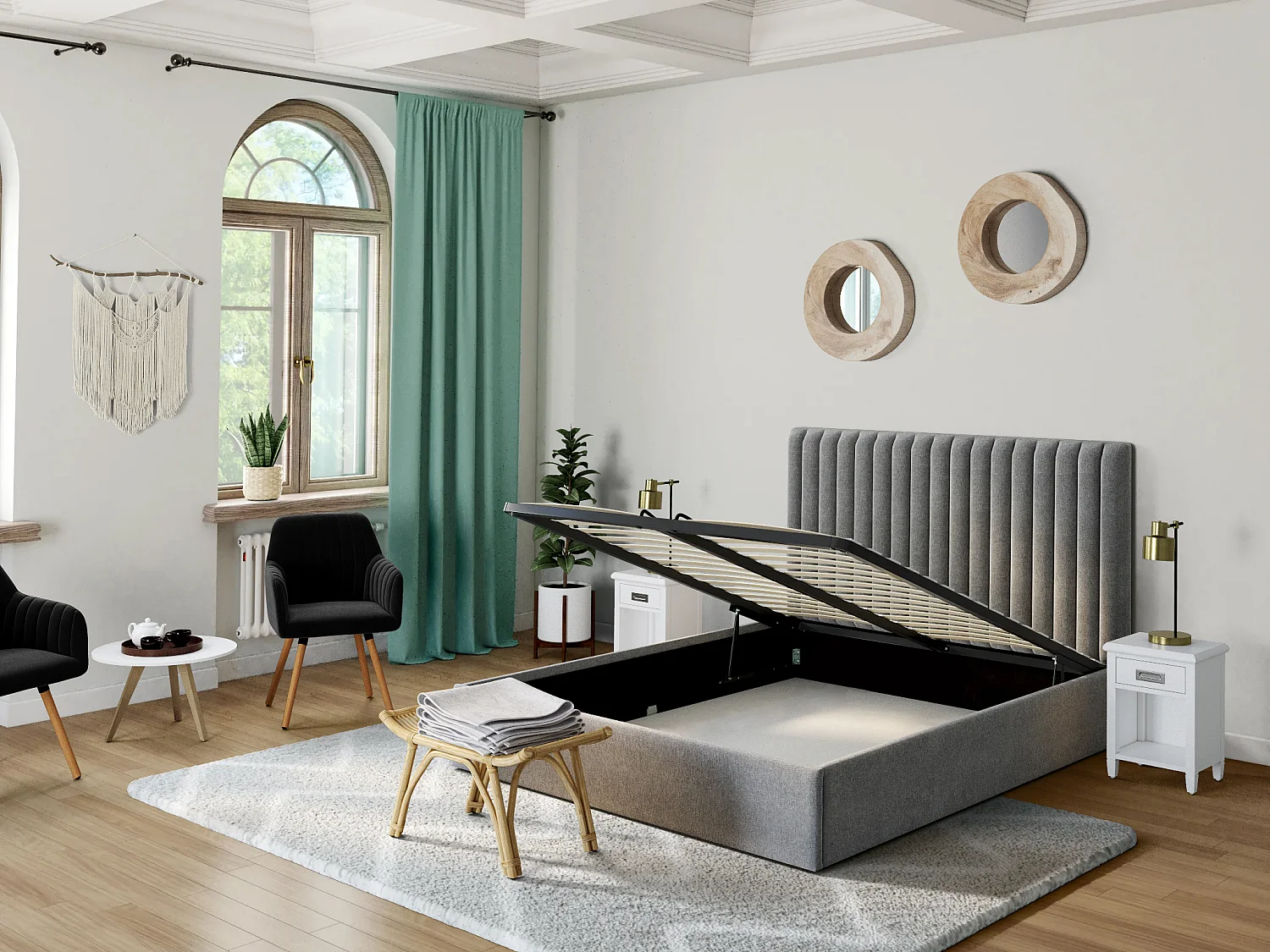 Chaise avec accoudoirs en velours et pieds bois de hêtre - Noir - ELEANA