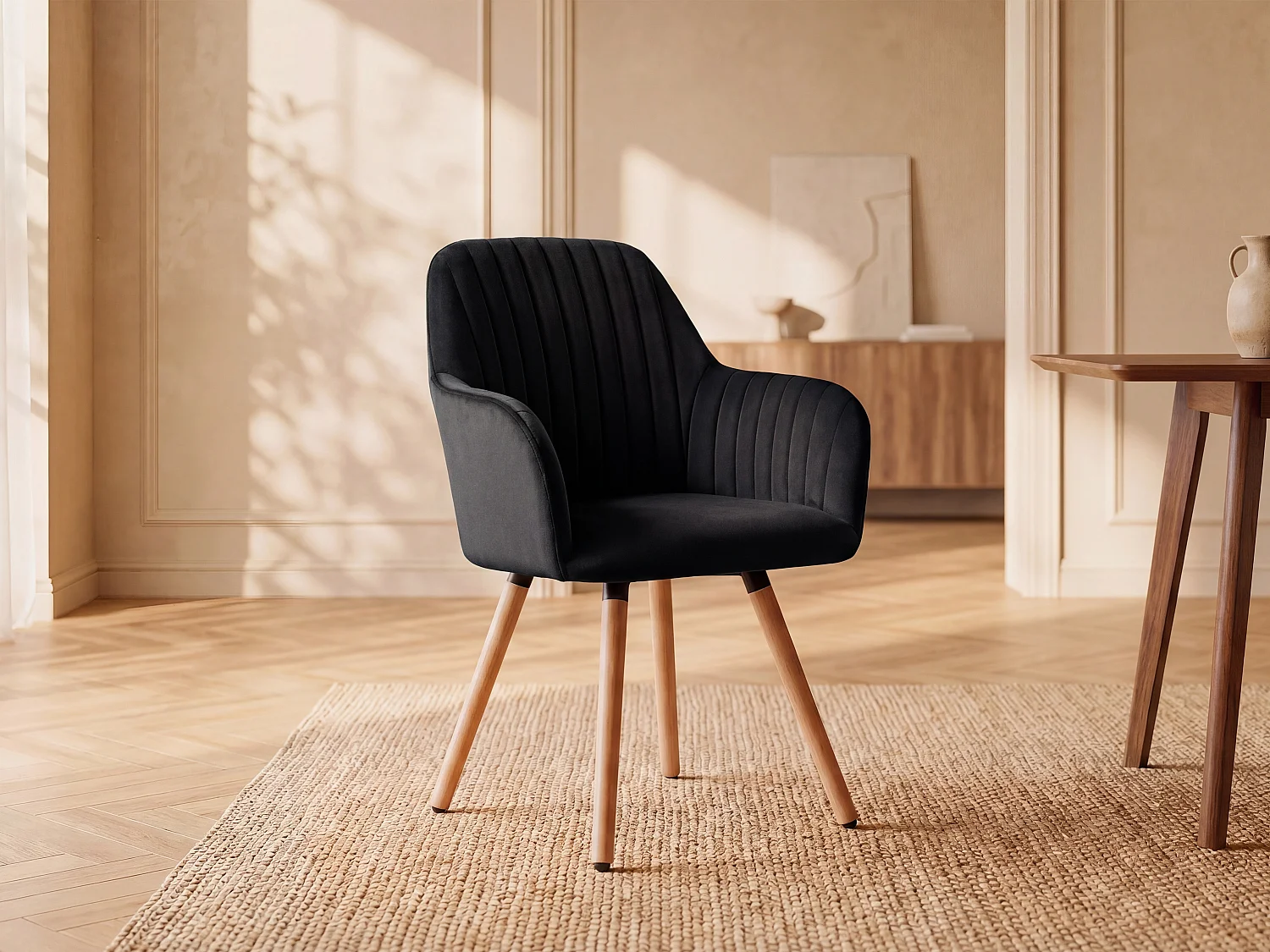 Sedia con braccioli ELEANA - Velluto e Legno - Grigio