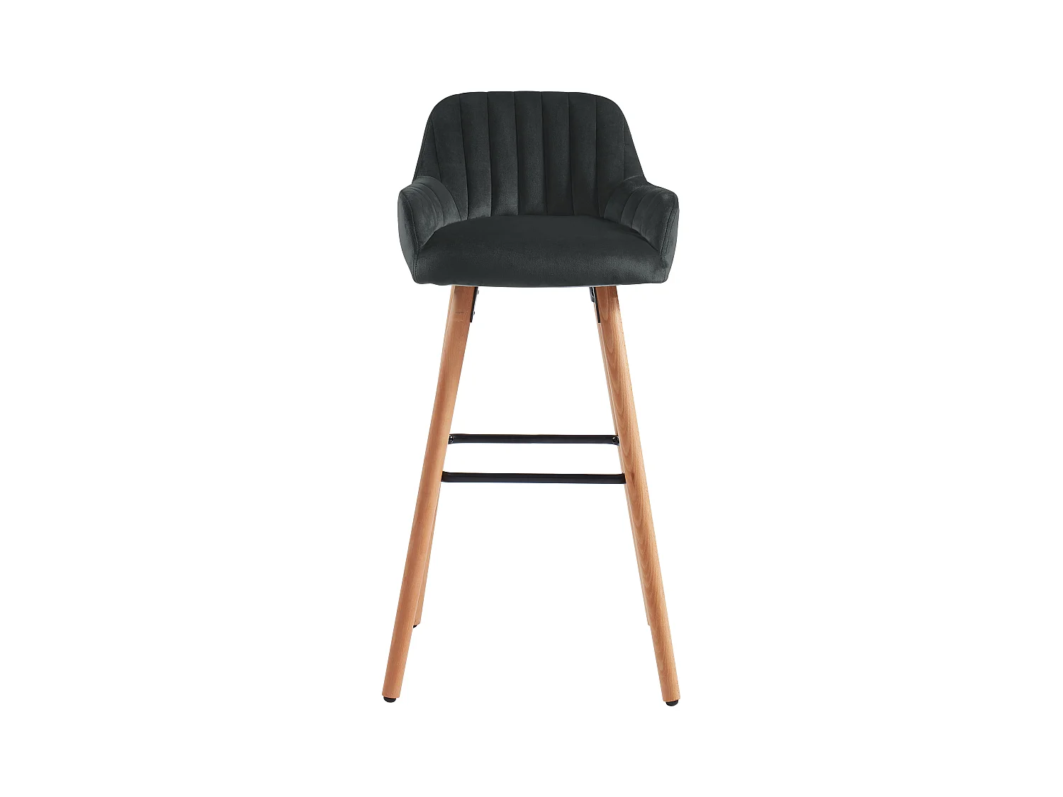 Tabouret de bar en velours et pieds bois de hêtre - Noir - ELEANA