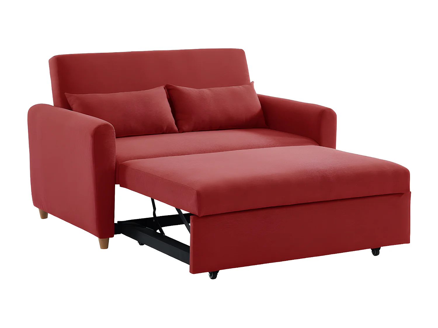 Canapé 2 places convertible en tissu rouge AYLA