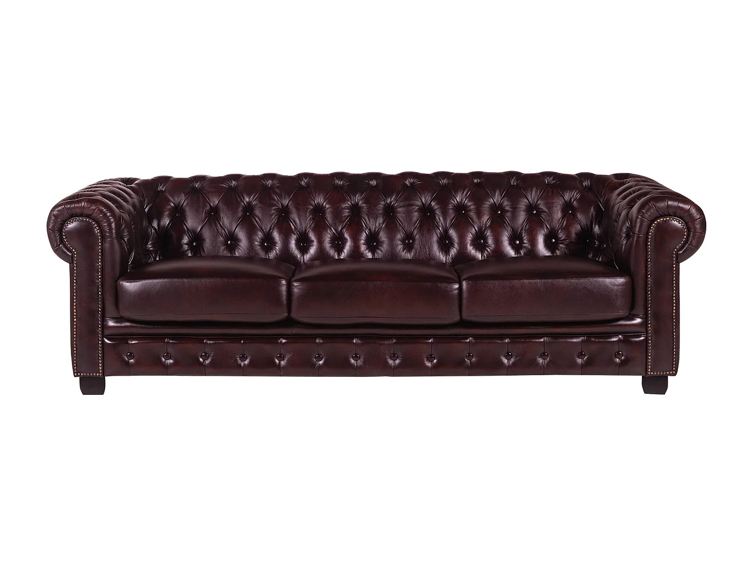 Canapé chesterfield 4 places BRENTON 100% cuir de buffle bordeaux