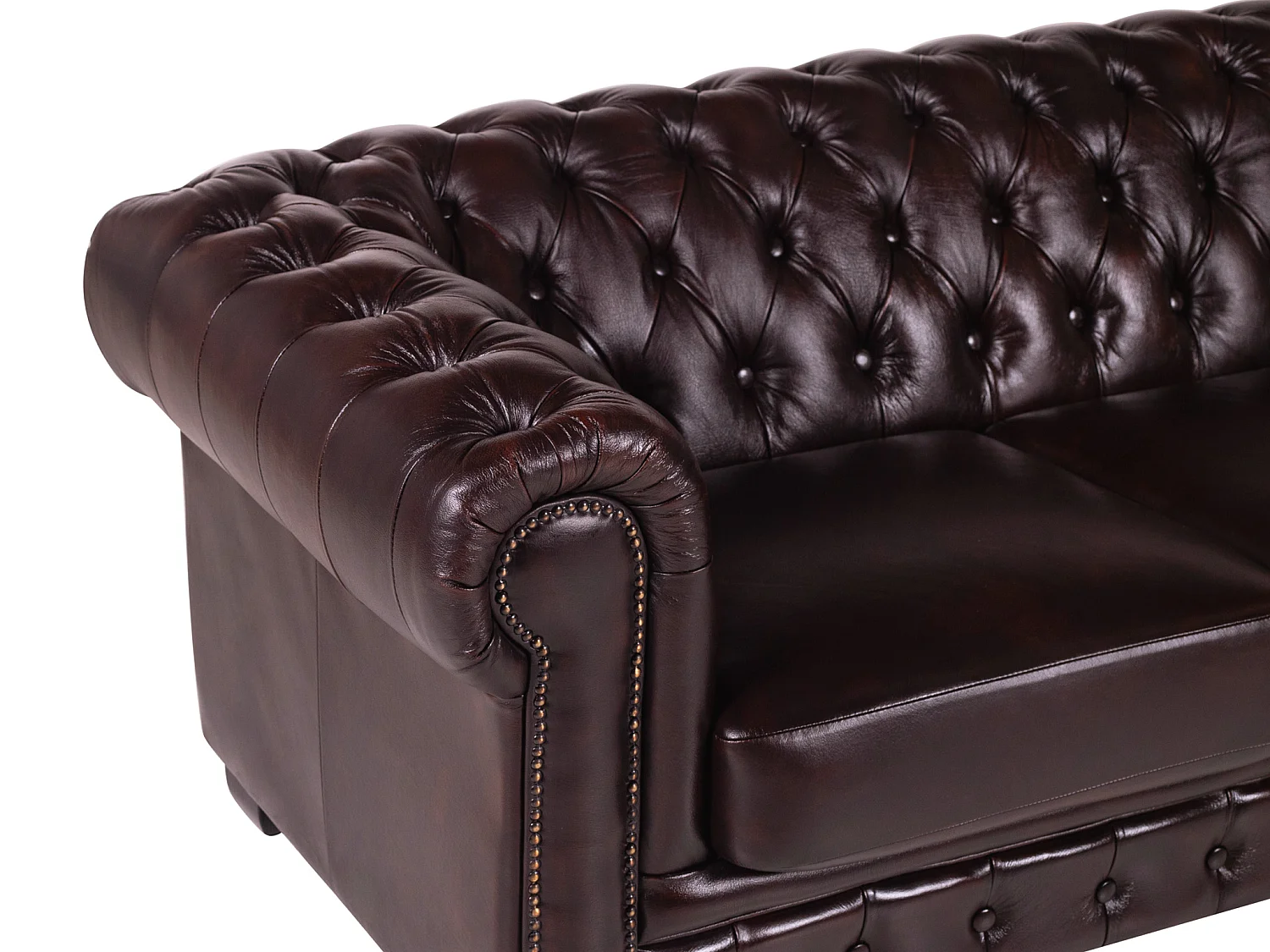 Canapé chesterfield 4 places BRENTON 100% cuir de buffle bordeaux