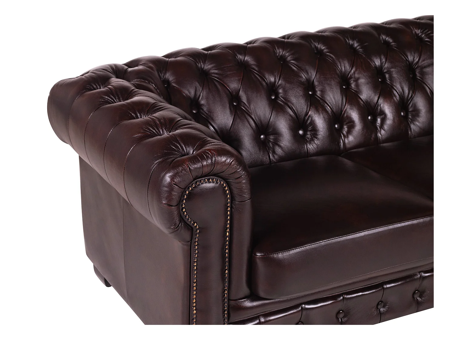 Kanapa 4-osobowa BRENTON w stylu chesterfield ze 100% bawolej skóry – kolor wiśniowy