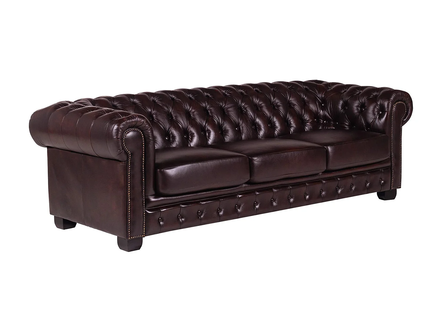 Chesterfield Ledersofa 4-Sitzer - Büffelleder - Rotbraun - BRENTON