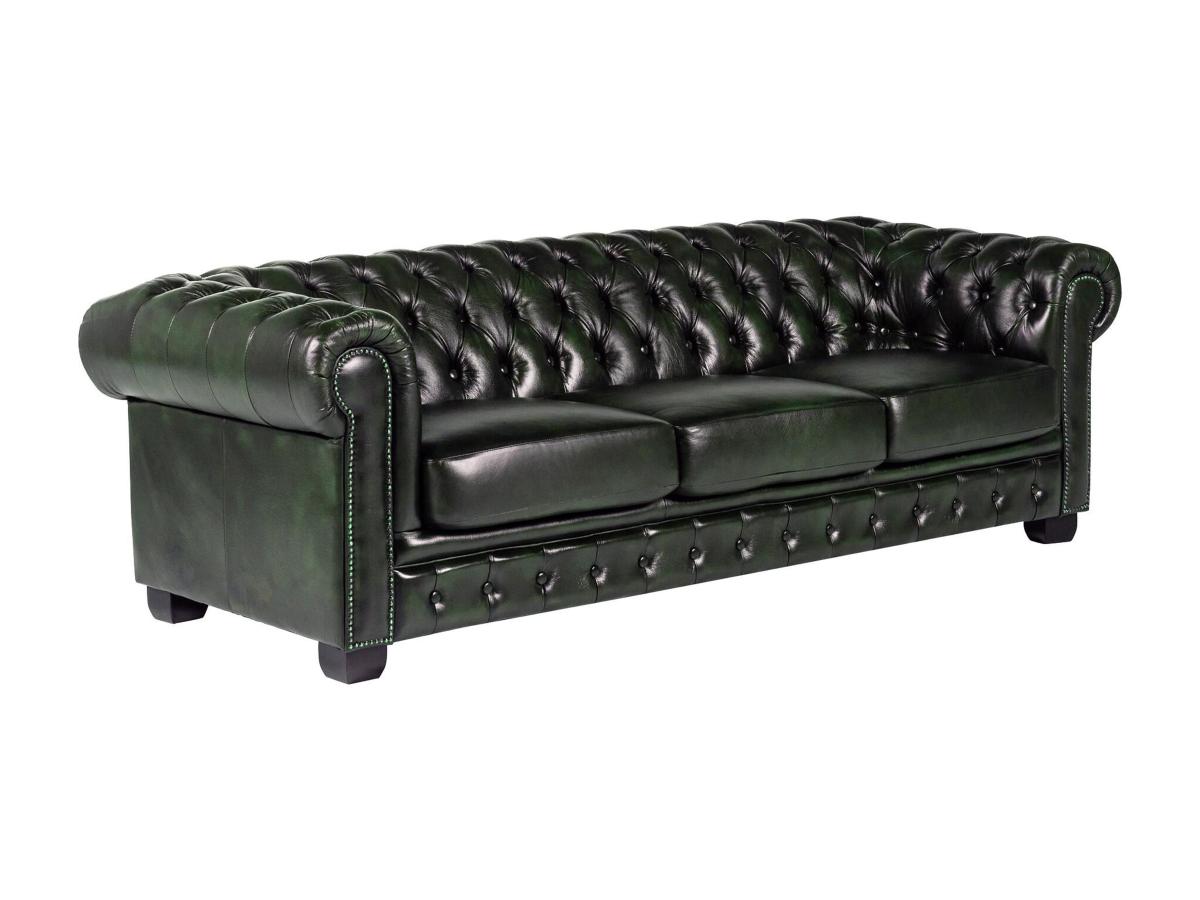 Chesterfield Ledersofa 4-Sitzer - Büffelleder - Schwarzgrün - BRENTON günstig online kaufen