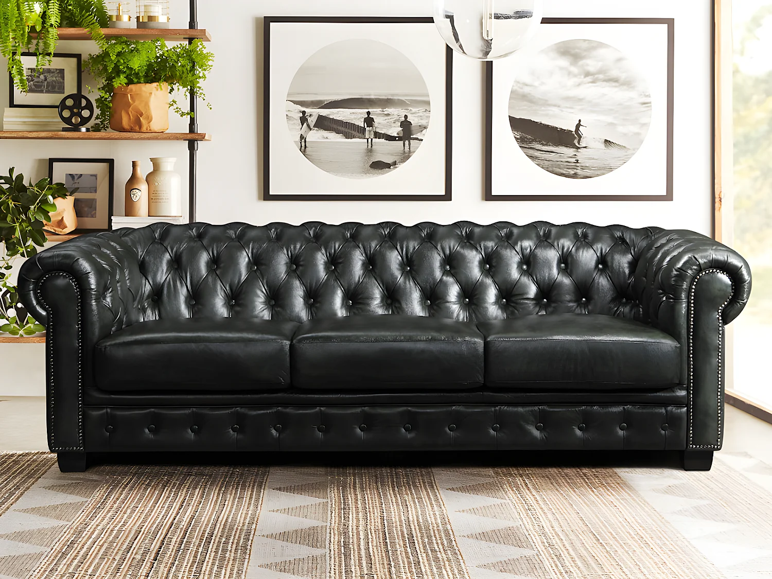 Canapé chesterfield 4 places BRENTON 100% cuir de buffle - Vert empire