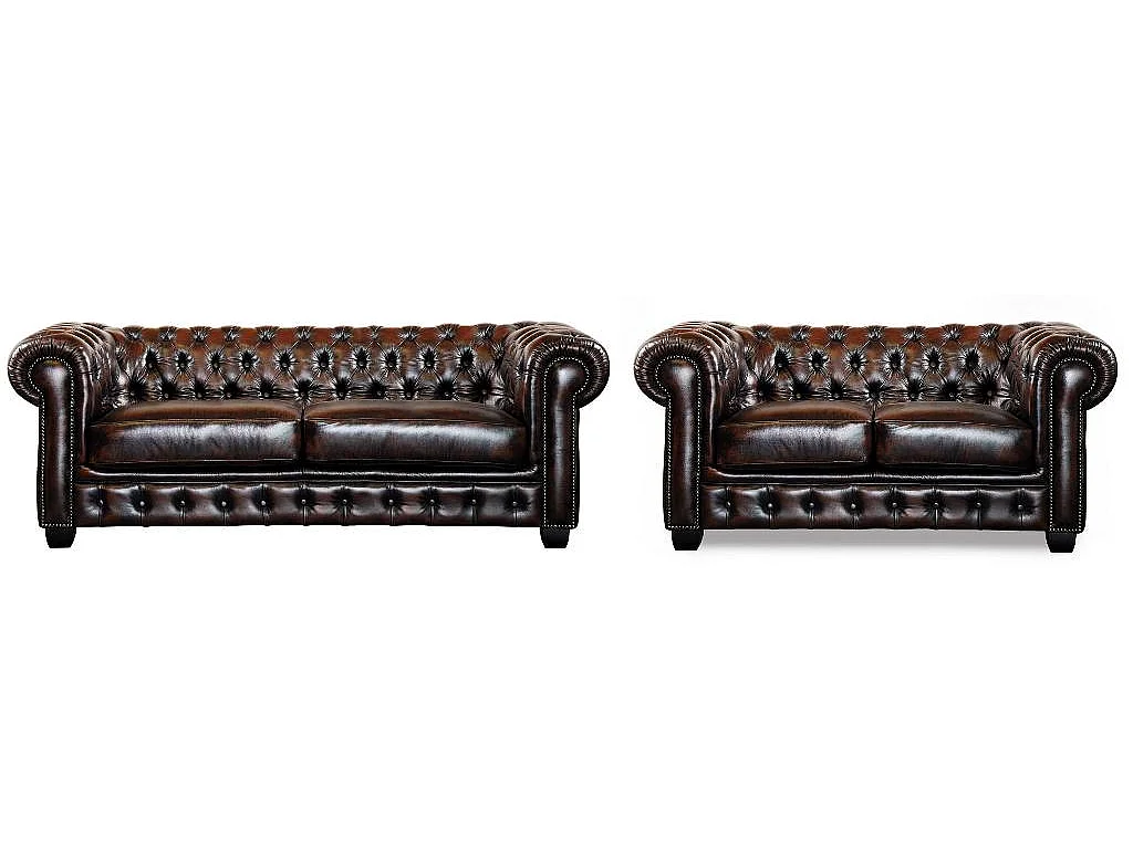 Divano  chesterfield  100% pelle a pieno fiore  verde - BRENTON