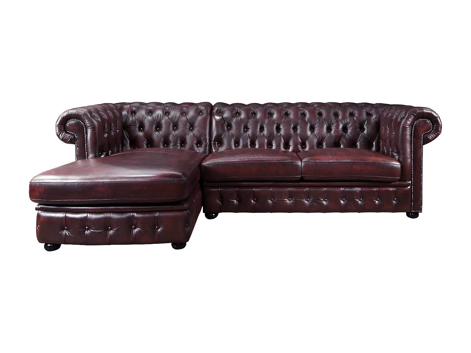 Hoekbank van 100% buffelleer Chesterfield BRENTON - Kersenrood - Hoek links