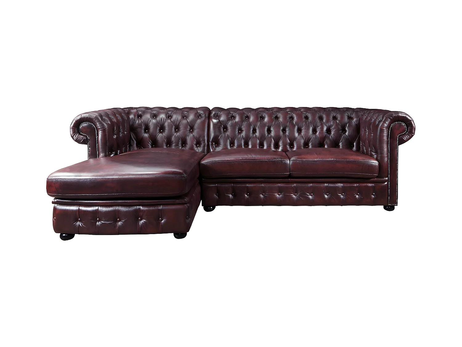 Chesterfield hjørnesofa BRENTON 100% bøffelskinn - Bordeauxrød - Venstre hjørne