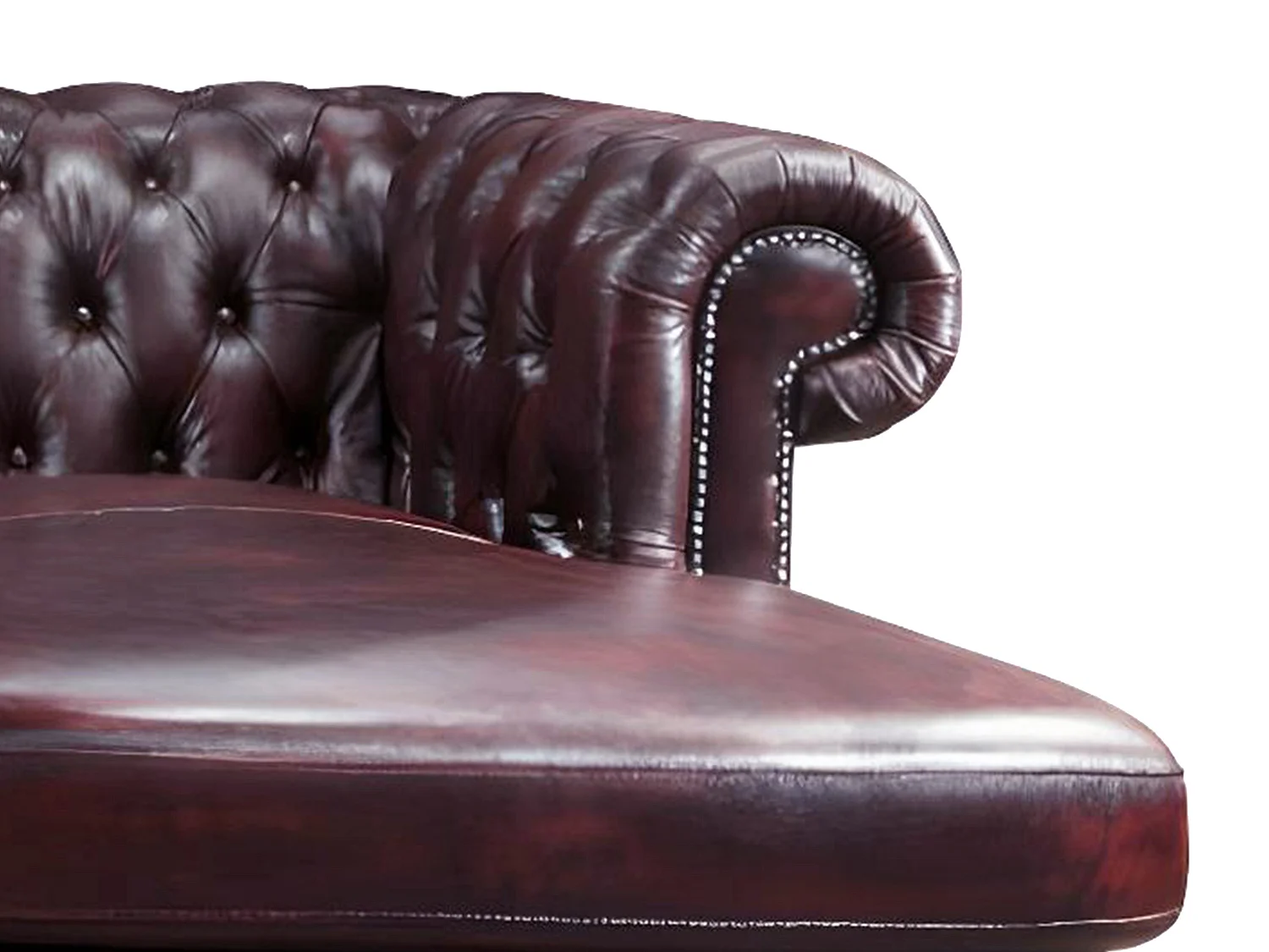 Hoekbank van 100% buffelleer Chesterfield BRENTON - Kersenrood - Hoek links