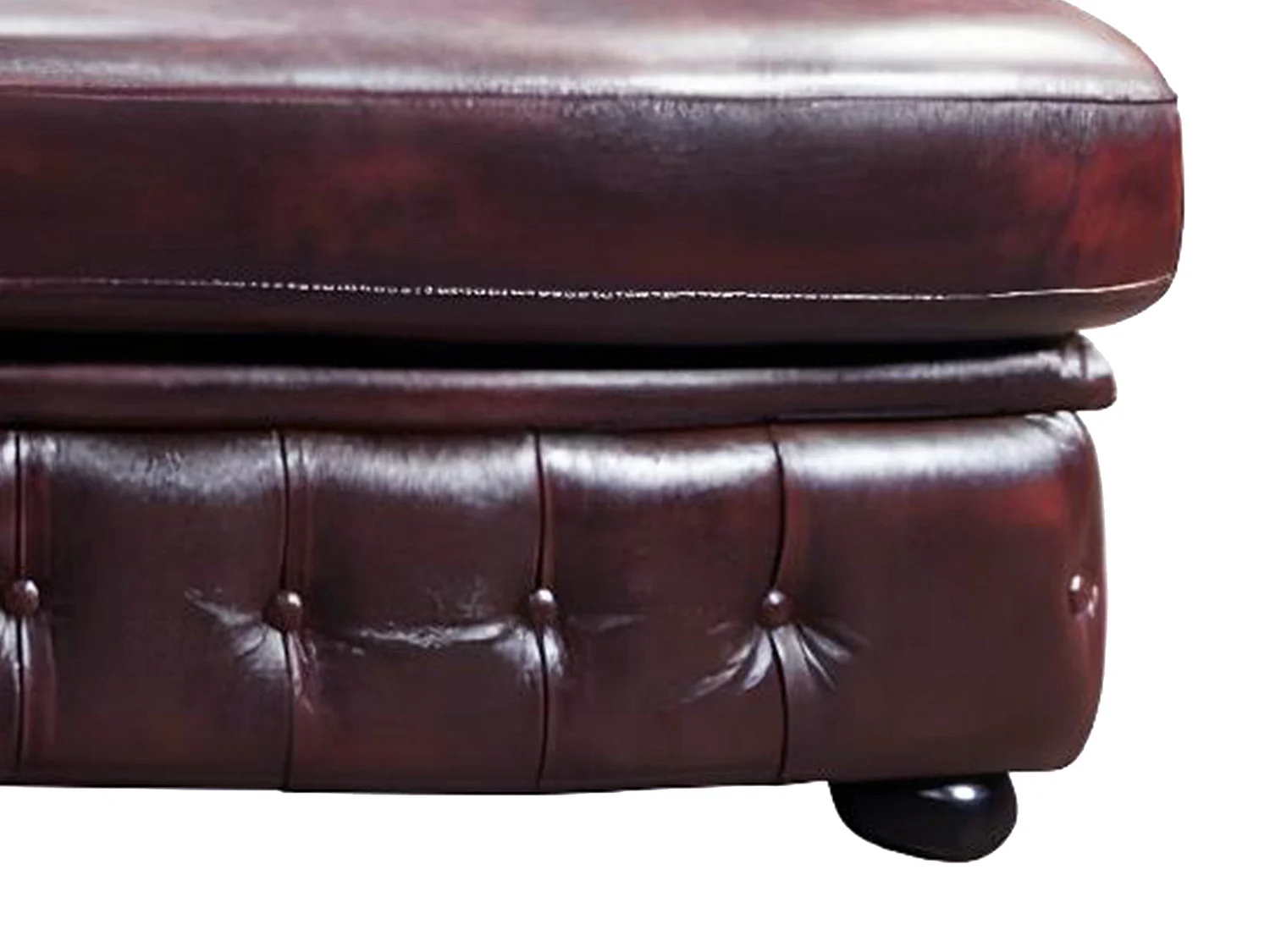 Hoekbank van 100% buffelleer Chesterfield BRENTON - Kersenrood - Hoek links