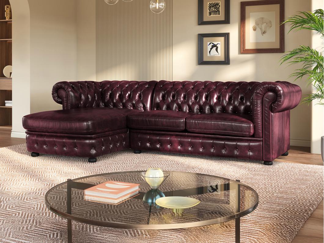 Divano angolare chesterfield  100% pelle di bufalo Cherry Angolo a sinistra - BRENTON